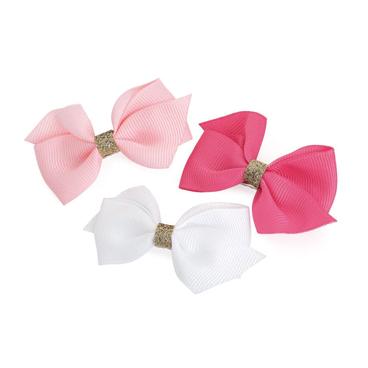 6.5cm Pink White Fabric Ribbon Bow 3.5cm Alligator Hair Clips Grips Slides