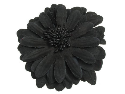 10cm Black Layered Flat Fabric Hair Flower 4.5cm Hair Clip Clamp