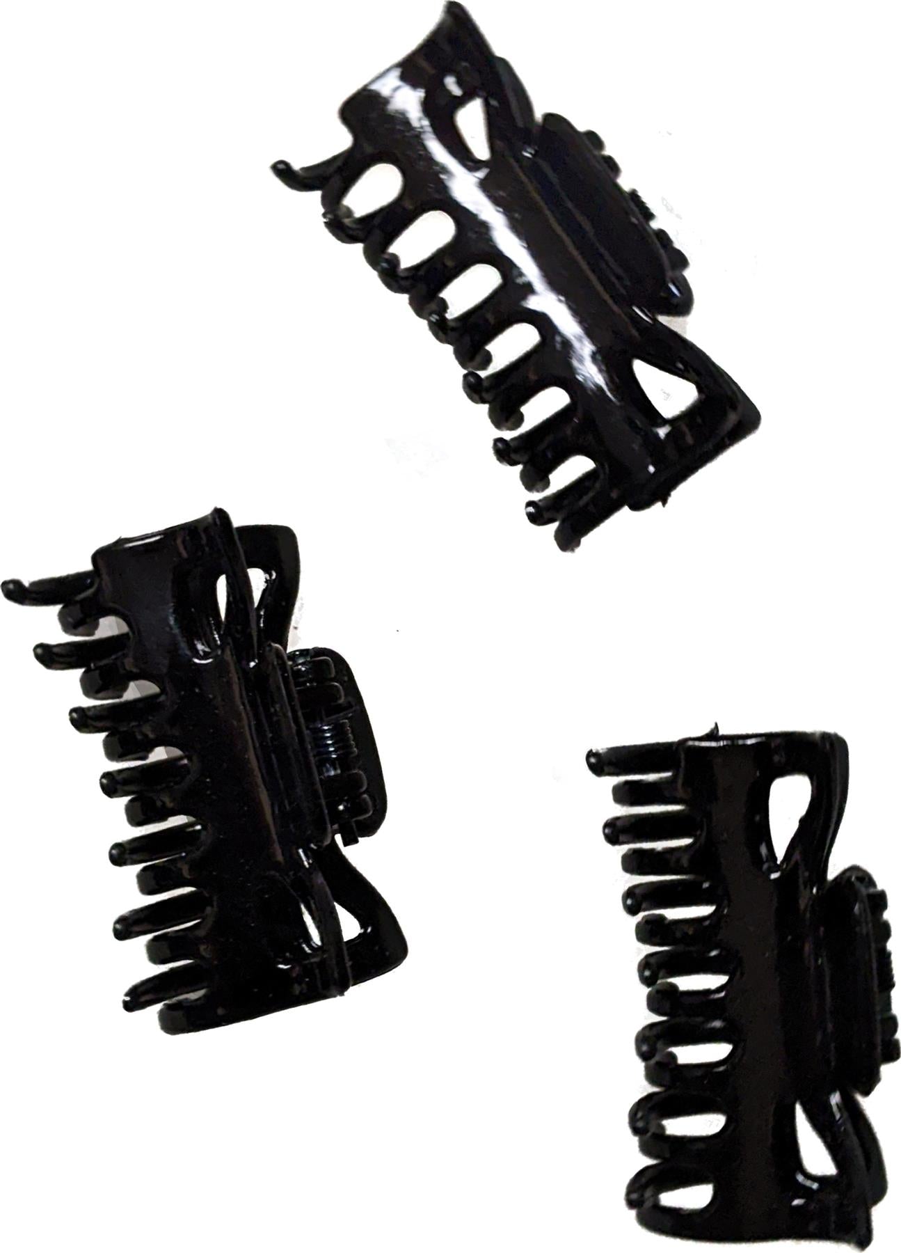 Pack of 3 Small Mini 4cm Black Plastic Hair Claws Clips Clamps Jaw Clips