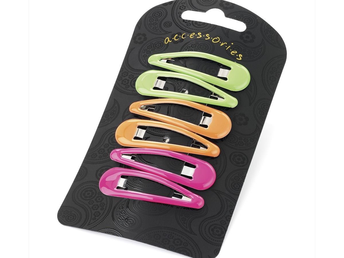 Neon Green Orange Pink 5cm Plastic Coat Snap Hair Clips Bendies Slides