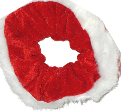 Women Girls Red White Christmas Velvet Fur Scrunchie Hair Bobble Elastic Xmas