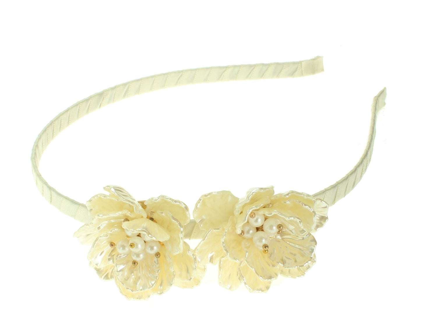 Cream Pearl Flower Metal Headband Hair Band Christening Flower Girl