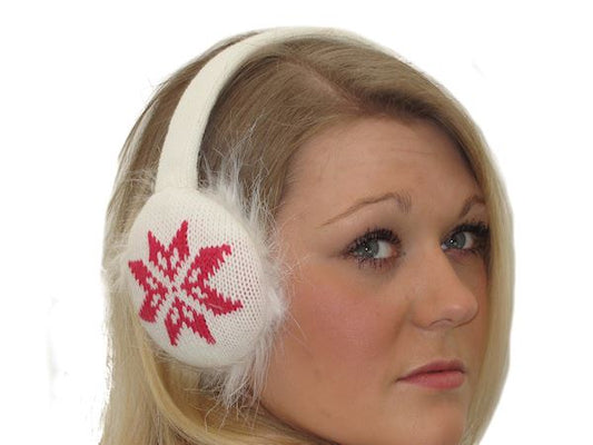 Ladies Womens Warm Winter White Knitted Ear Muffs Ear Warmer Faux Fur