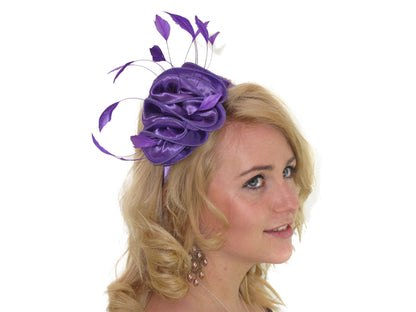 Purple Satin Ruffle Feather Head Band Hair Band Fascinator HatRaces