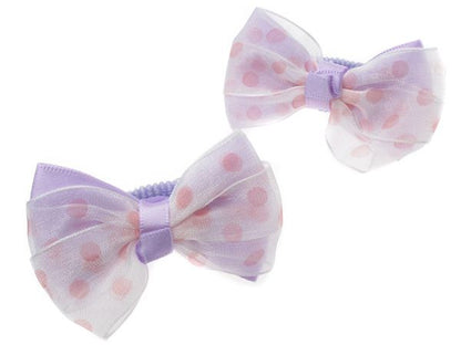 Girls Lilac Polka Dot Bow Ponios Hair Elastics Hair Bands