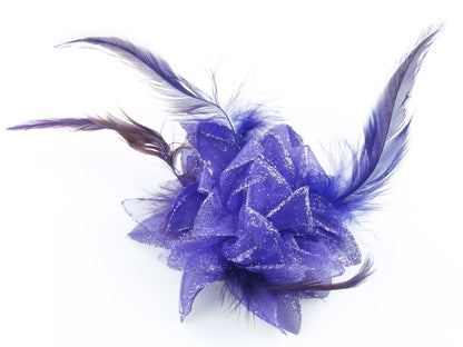 Purple Glitter Hair Flower Clip Ladies Girls Wedding