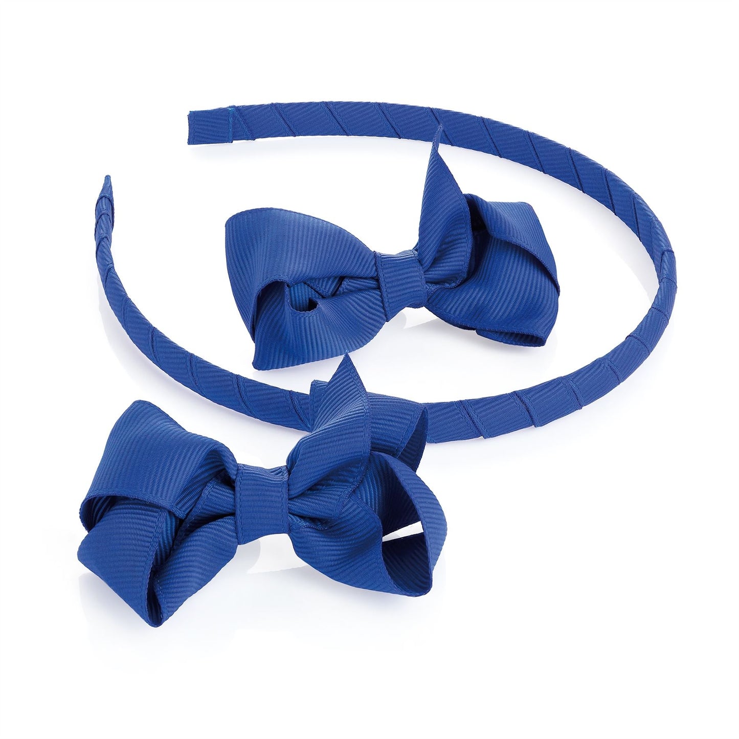 Girls Blue Ribbon Bows Alligator Hair Clips Grips Headband Alice Hair Band