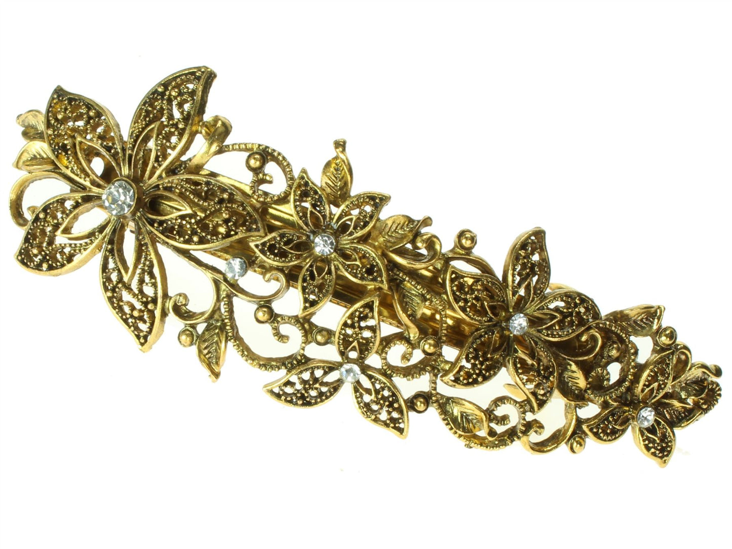 Antique Vintage Gold Filigree Floral French Barrette Hair Clip Bridal Prom