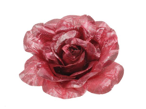 8cm Pretty Pink Metallic Fabric Flower on 4.5cm Hair Clip Clamp