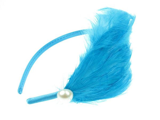 Turquoise Feather Pearl Fascinator Hair Band Headband 1920 Flapper Races