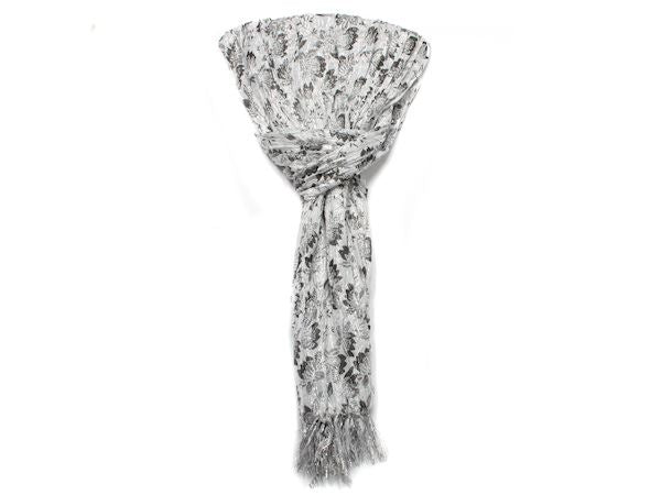 Ladies Black Silver Floral Neck Scarf Fashion Shawl Wrap Headscarf Tassels