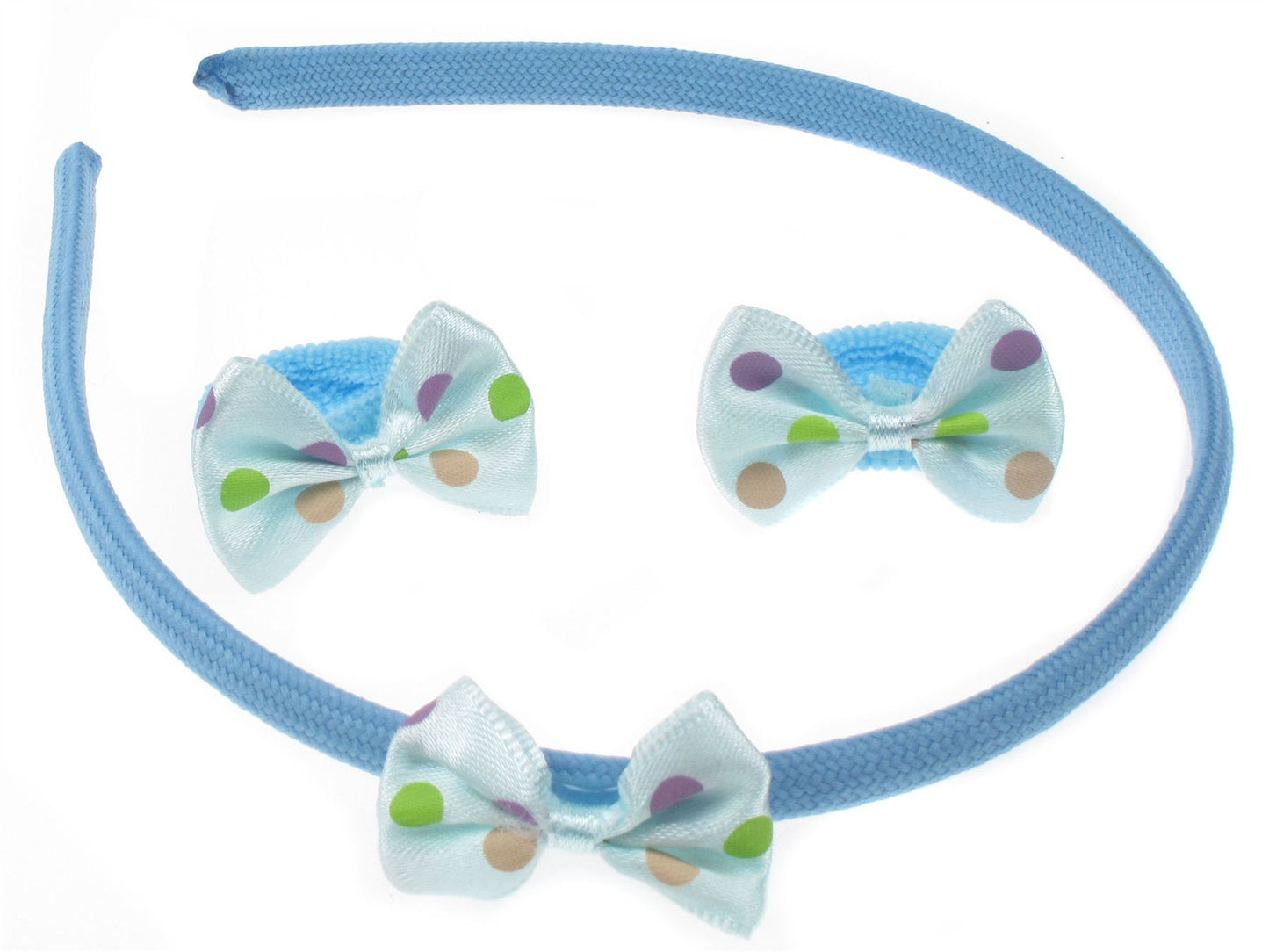 Girls Cute Blue Bow Hair Band Ponio Donut Elastic Hair Set Headband Bobbles