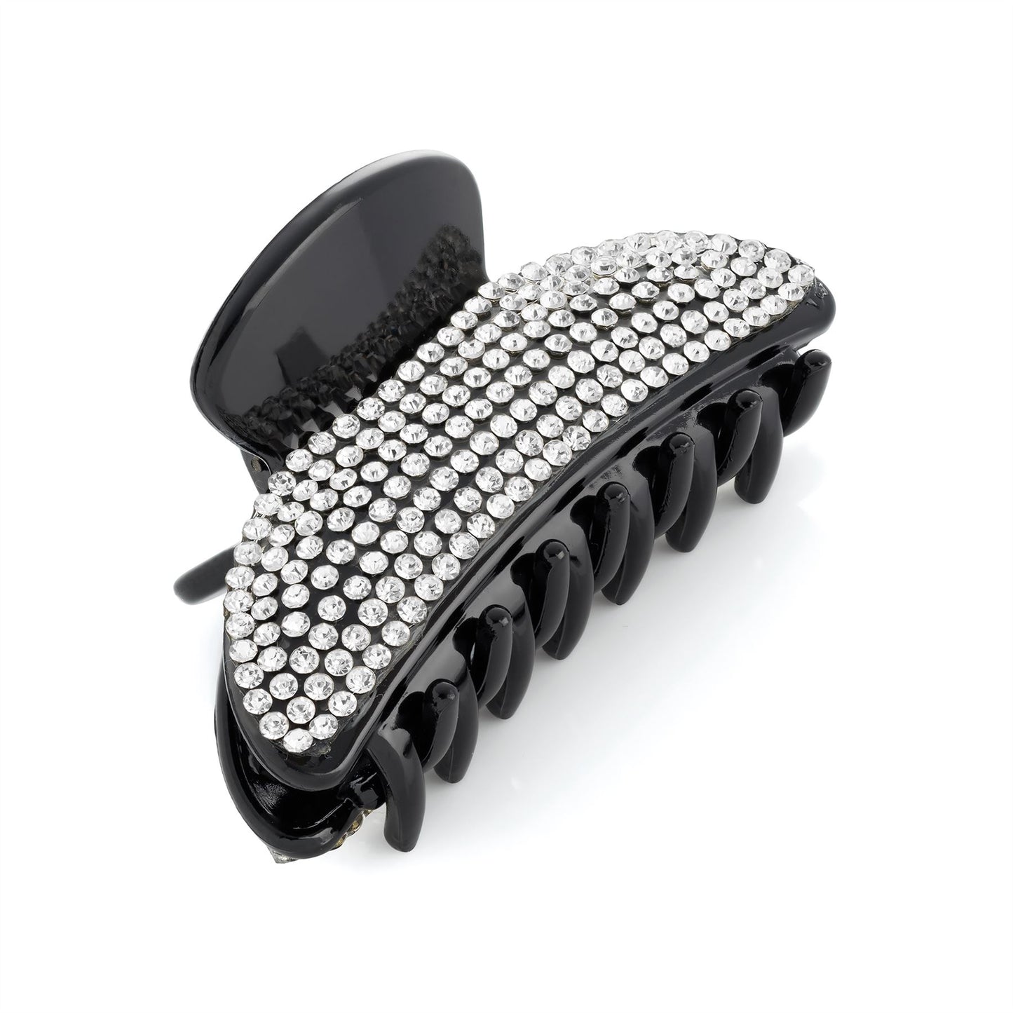 7cm Clear Crystal Black Plastic Curved Chunky Hair Claw Clip Grip Clamp