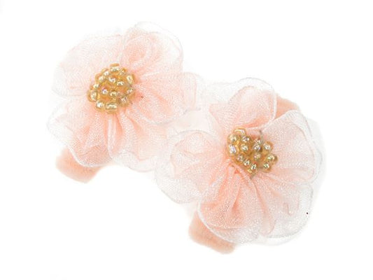 Girls Flower Ponios Hair Elastics Hair Bands - Peach