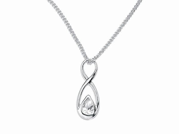 Clear CZ Figure of Eight Pendant Necklace Jewellery Ladies Women