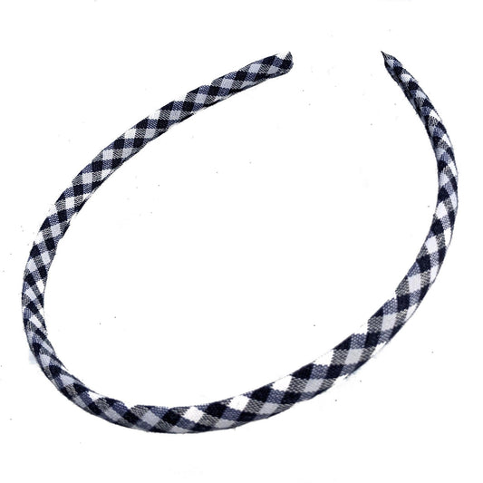 Girls 1cm Black Gingham Checked Plastic Hair Band School Headband No Teeth