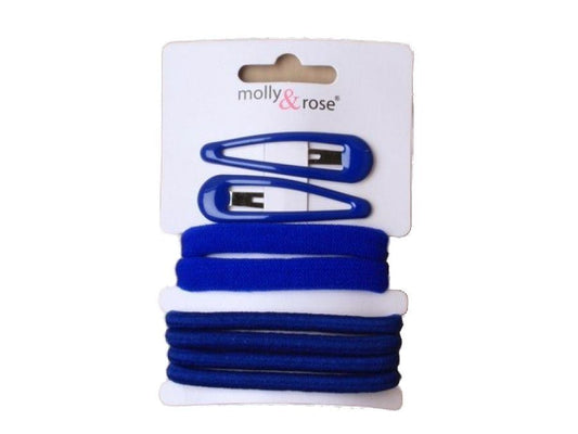 Royal Blue Elastic Hair Bobbles Hair Bands And Hair Clip School Set