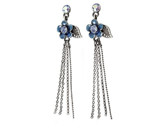 Ladies Blue Flower Dangle Earrings Womens Ladies Girls