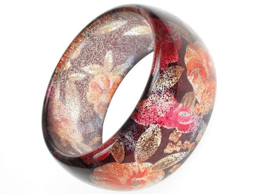 Ladies 3cm Wide Red Glitter Flower Chunky Plastic Bangle Bracelet