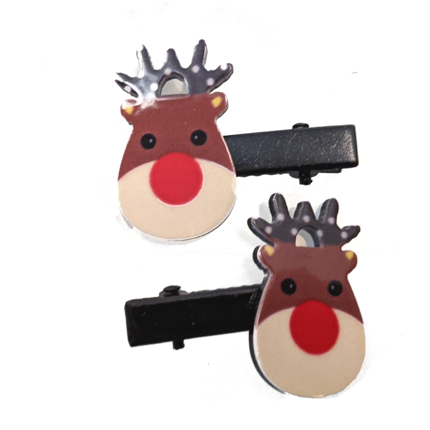 Christmas Xmas Rudolph Reindeer Hair Clips Grips Slides Party