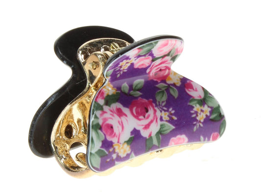 4cm Purple Ditsy Floral Acrylic Hair Clamp Clip