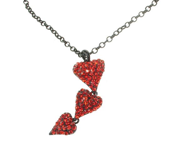 Red Triple Heart Pendant Necklace Jewellery Ladies Women