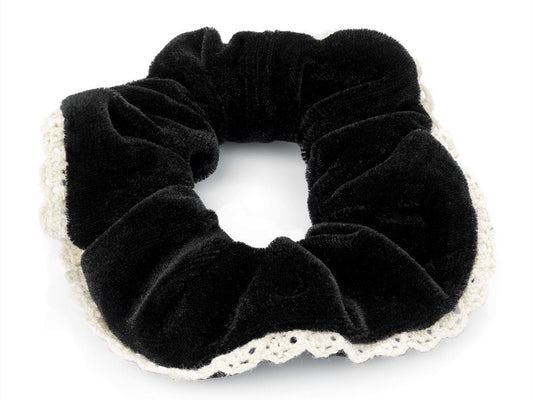 Soft Navy Velvet Lace Trim Hair Scrunchie Bobble Elastic Hair Band