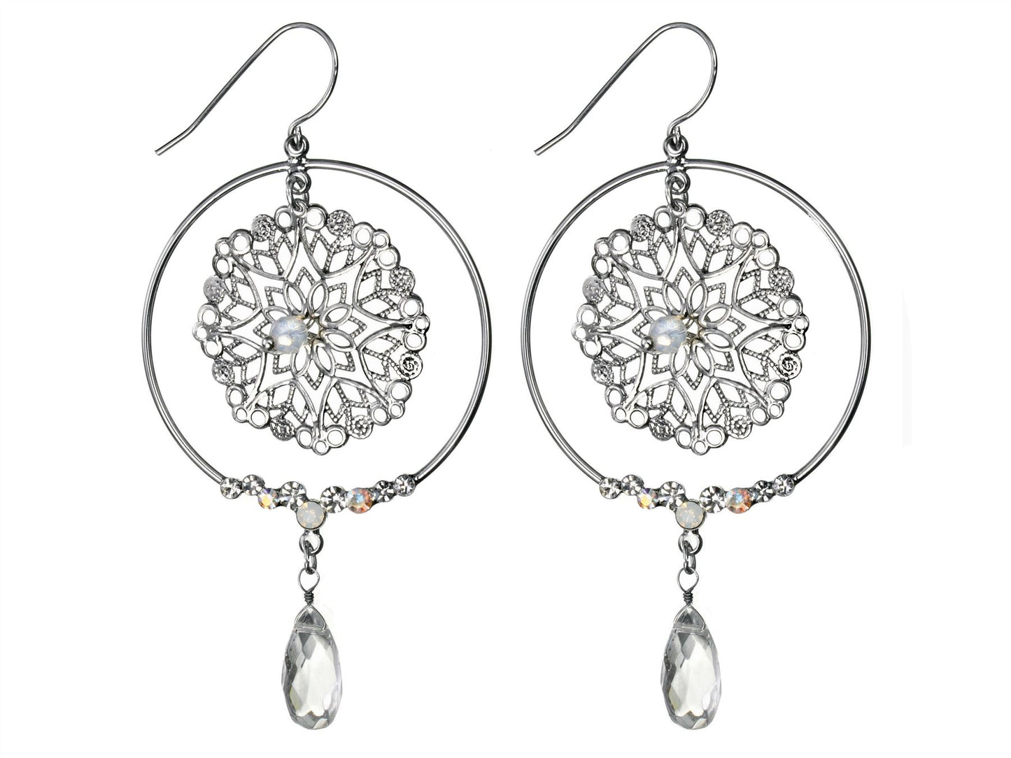 Crystal Filigree Disc Earrings Womens Ladies Girls