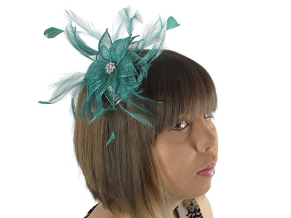 Ladies Jade Green Crystal Sinamay Flower Fascinator Hair Comb HatRaces