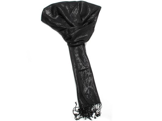 Ladies Black Metallic Neck Scarf Fashion Shawl Wrap Headscarf Stole Tassels