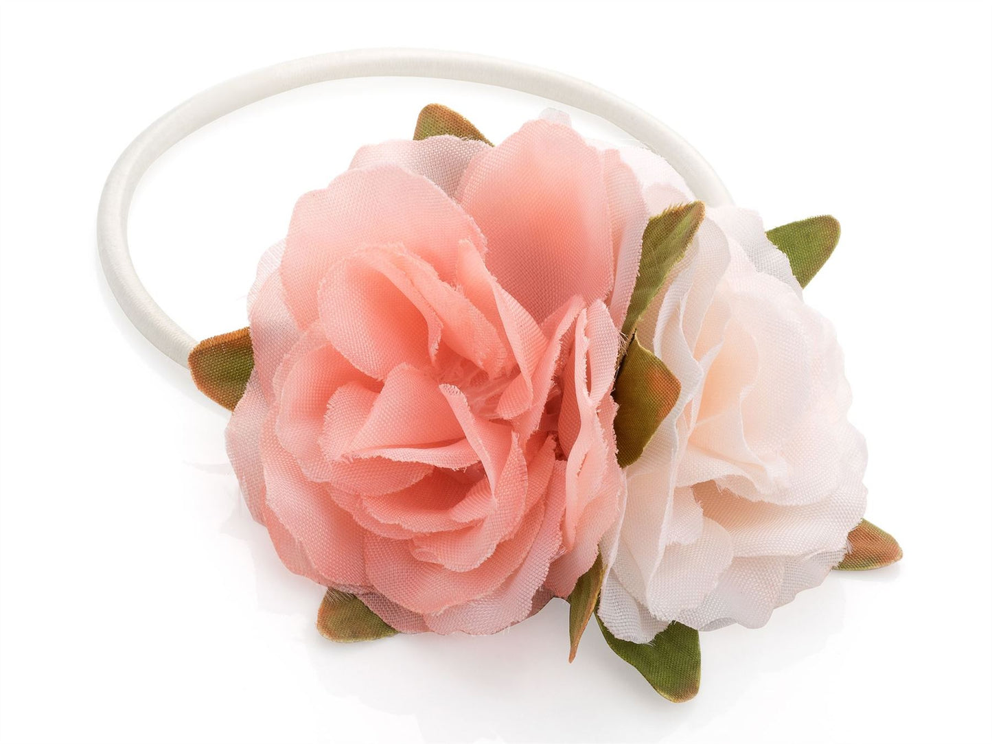 Pink Cream Double Flower Hair Band Elastic Headband