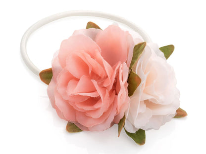 Pink Cream Double Flower Hair Band Elastic Headband