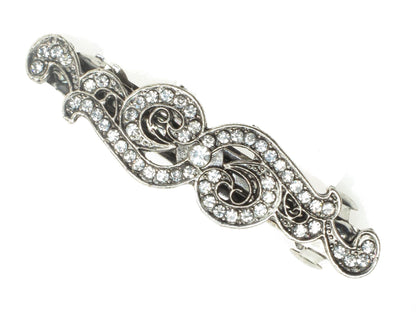 Antique Vintage Silver Crystal Swirl French Barrette Hair Clip Bridal Prom