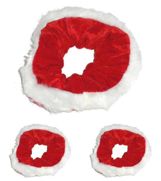 Women Girls Red White Christmas Velvet Fur Scrunchie Hair Bobble Elastic Xmas