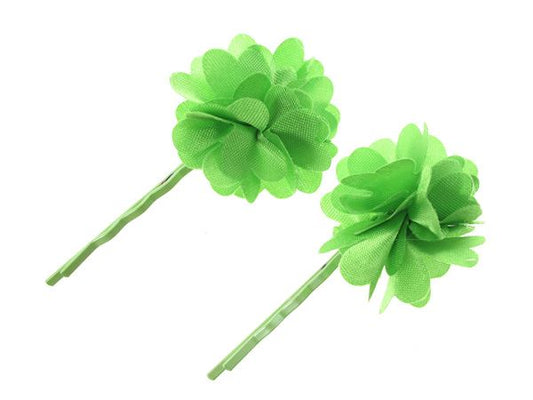 Pair Of Bright Green Flower Hair Slide Hair Clip Grips Hair Accessorys