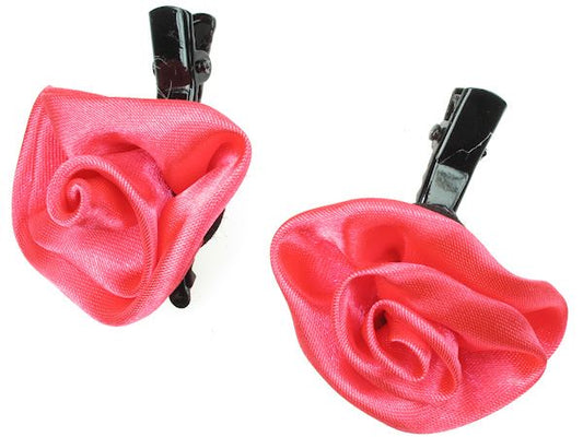 Mini Pink Satin Rosette Hair Clamp Clips