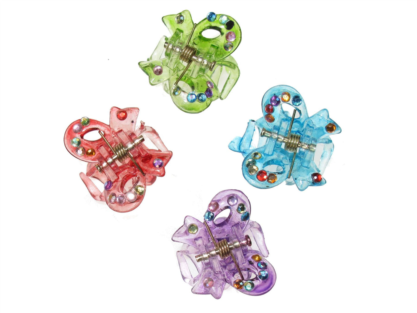 4 Small Mini 2cm Blue Green Red Purple Plastic Bow Hair Claws Clips Clamps