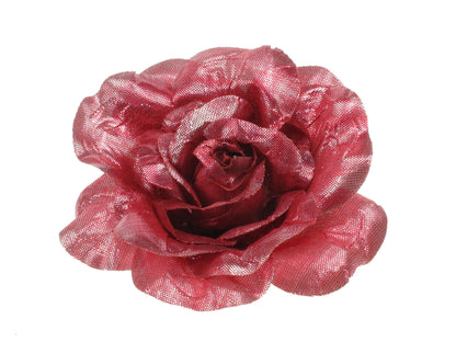 8cm Pretty Pink Metallic Fabric Flower on 4.5cm Hair Clip Clamp