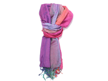 Purple Pink Stripe Viscose Neck Scarf Fashion Shawl Wrap Headscarf Tassels