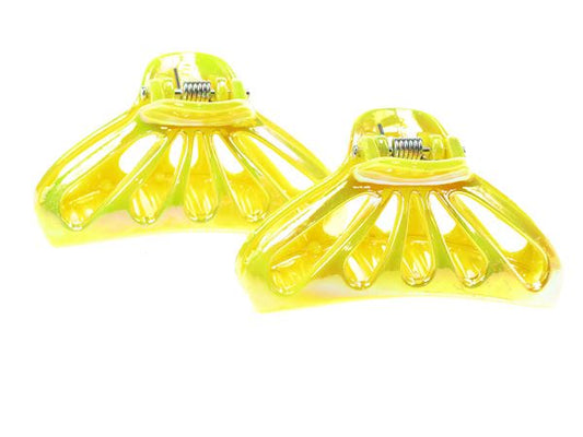 Pair of 5cm Small Yellow Plastic Hair Claws Clips Clamps Bulldog Clips