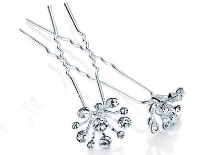 Crystal Starburst Silver Tone Metal Hair Pins Bridal Bridesmaid Prom