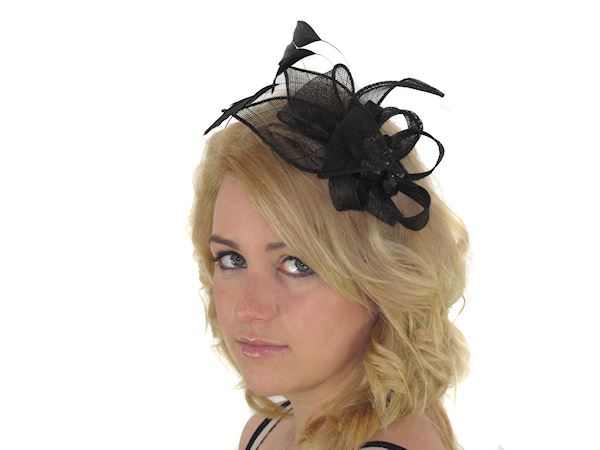 Black Crystal Flower Leaf Feather Hair Comb Slide Fascinator Weddings Races