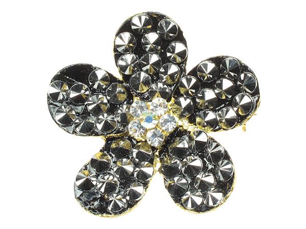 Gun Metal Silver Crystal Flower Gold Tone Base Brooch Pin Badge Broach