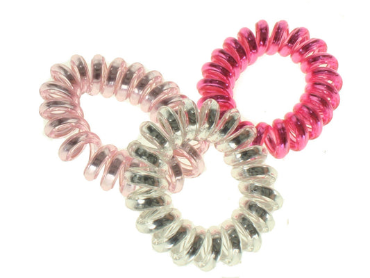 Pink Metallic  Telephone Cord Hair Coil Scrunchie Hair Bobbles Hair Bands