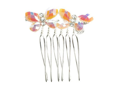 Pink AB Butterfly Wire Hair Comb Slide Grip