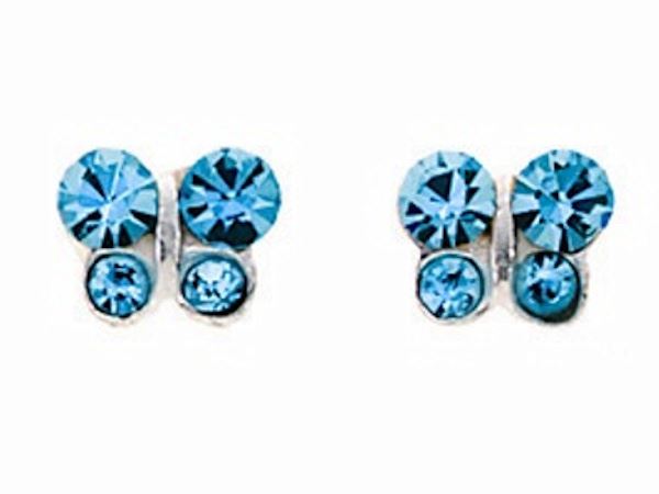 Blue Crystal Butterfly Stud Earrings Ladies Women Jewellery