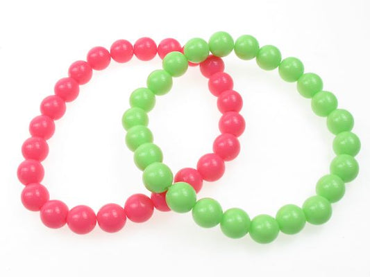 Ladies Pink Green Plastic Bead Elasticated Stretch Bracelets Bangles Party