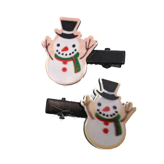 Christmas Xmas Snowman Hair Clips Grips Slides Fun Party