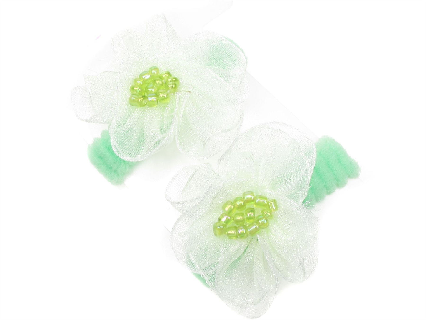 Girls Flower Ponios Hair Elastics Hair Bands - Green