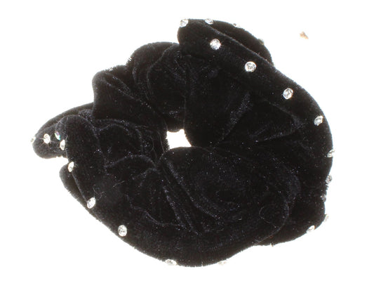 Crystal Edge Black Velvet Hair Scrunchie Bobble Elastic Band Work Gym